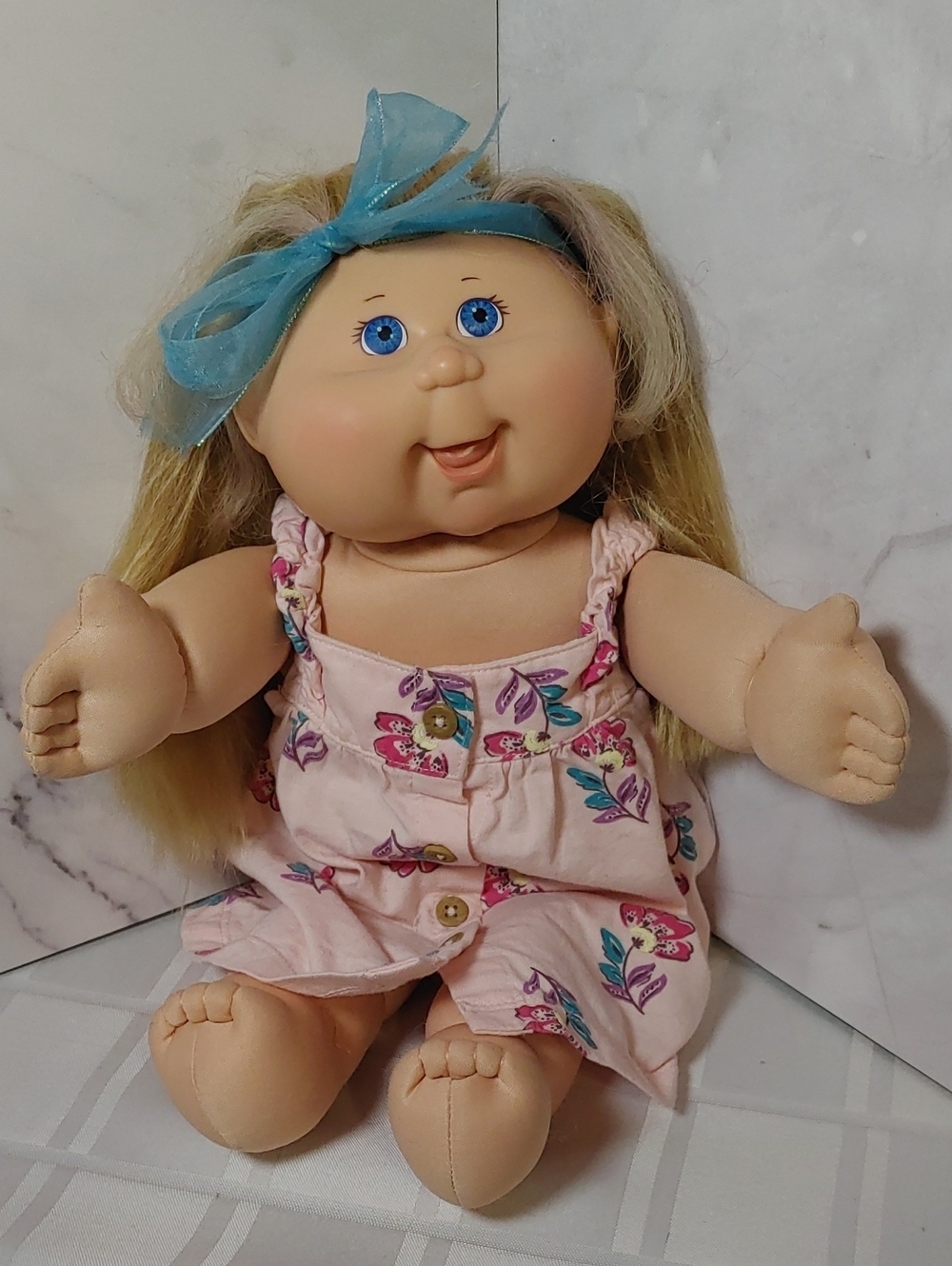 Cabbage Patch Kids 2005 Girl Doll With Long Blond Hair, Blue Eyes, Pink Sundress